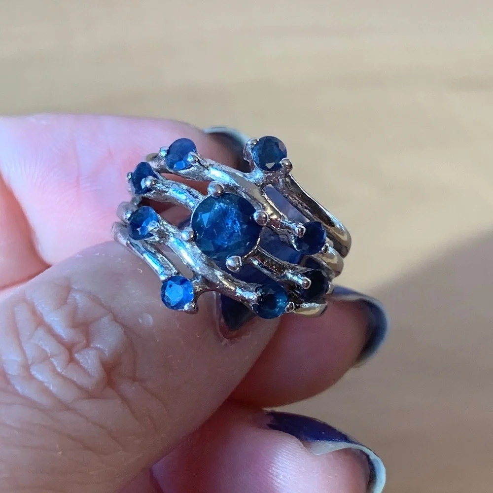 GENUINE BLUE SAPPHIRE 925 STERLING SILVER WIDE BAND RING